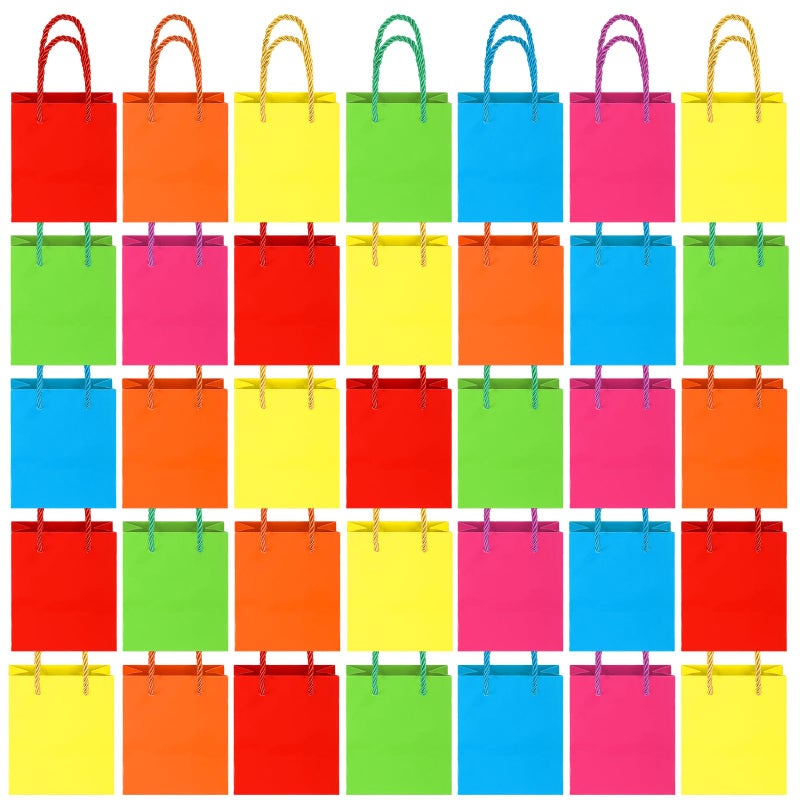 Harloon 60 Pcs Mini Paper Gift Bags Bulk Rainbow Assorted Color Tiny Gift Bags with Handles Colored Mothers Day Goodie Bags Wrap Totes for Wedding Birthday Favors 4 x 275 x 45 Inch Rainbow Colors